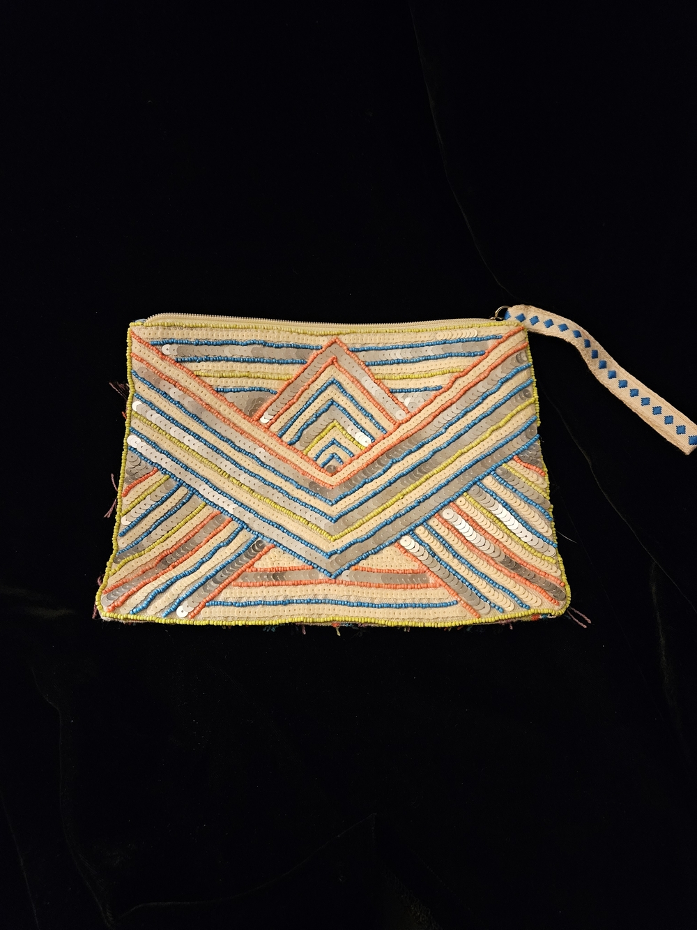 AMERICA & BEYOND   Beaded Chevron Wristlet Clutch in Multicolor